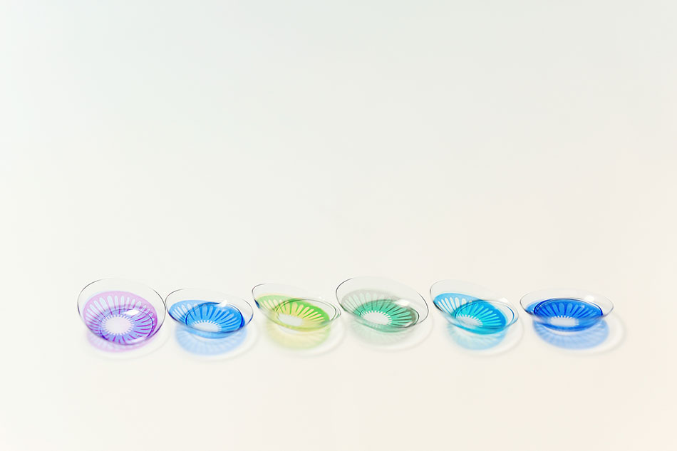 six contact lenses with different color on each